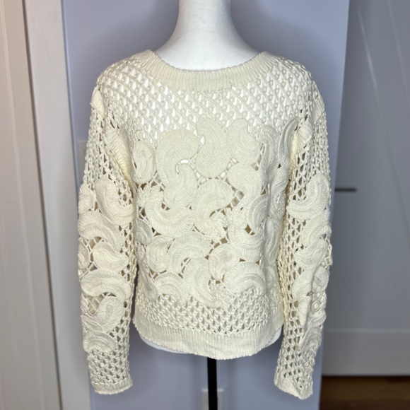 Per Se cream cotton scroll pattern knit cardigan. Size M. Excellent condition! - Picture 3 of 13